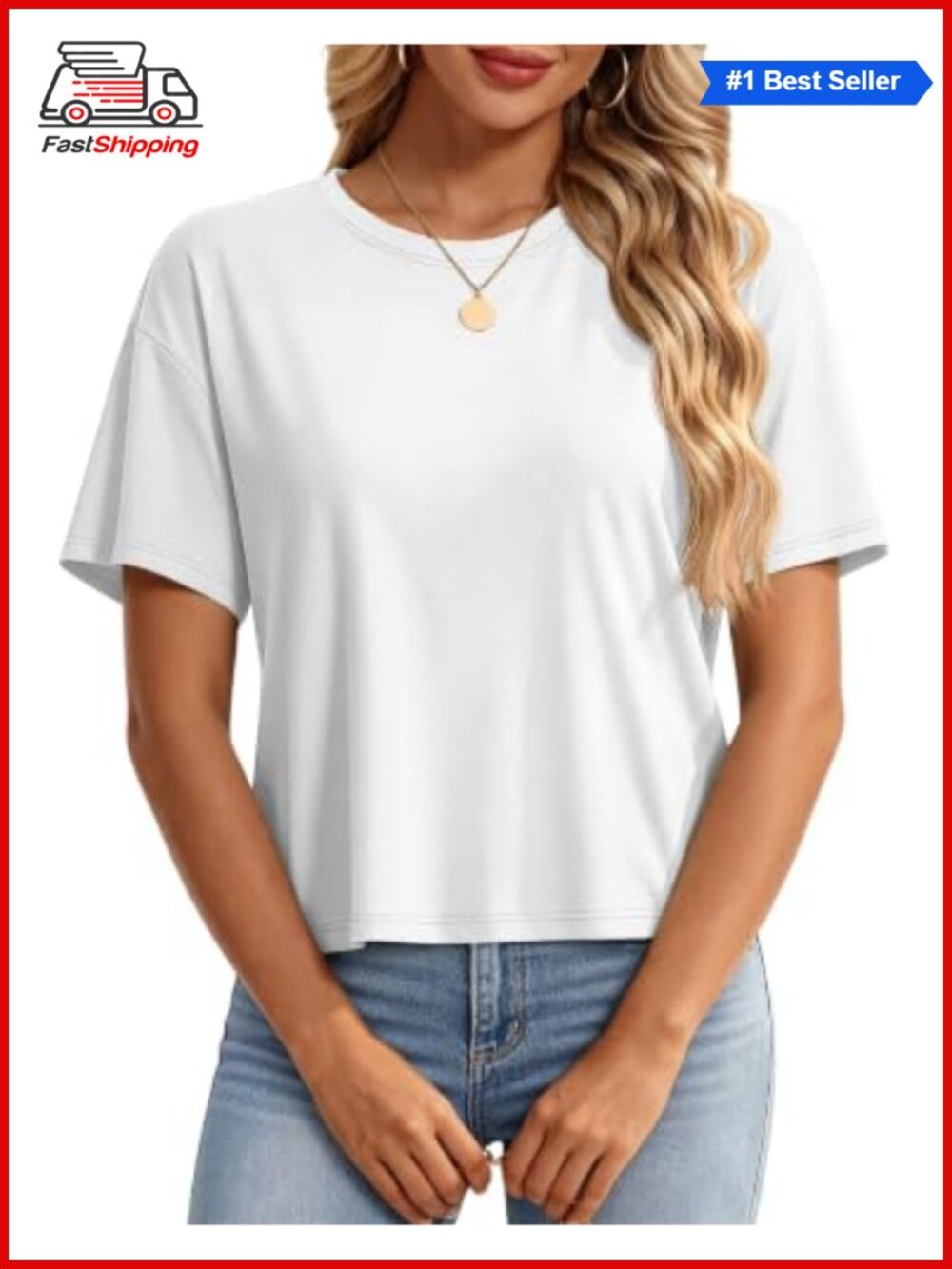 ✨ Women's Cotton Blend Crop Top Loose Fit Boxy Tee UPF 50+ Short Sleeve